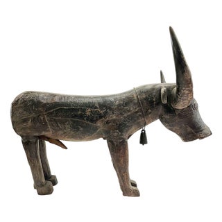 Oriental Wooden Water Buffalo Sculpture with Horns, 1800s For Sale