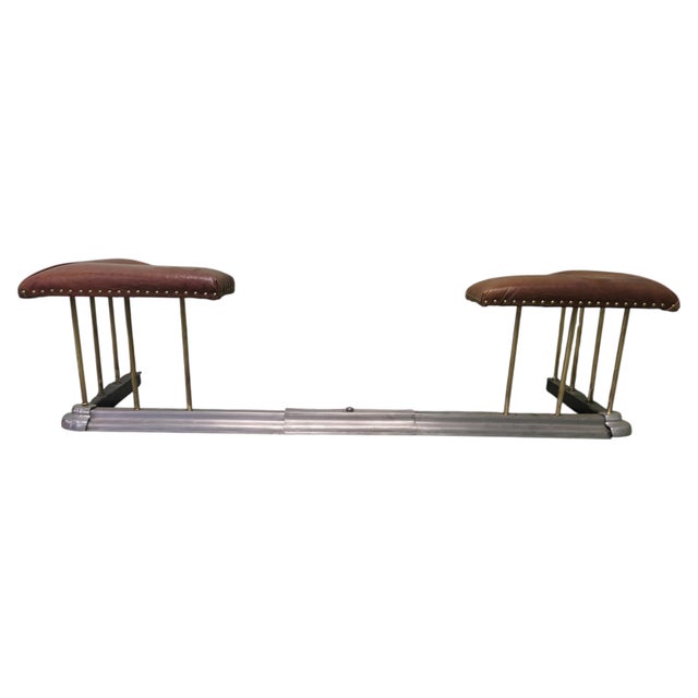 Tan Art Deco Extending Steel and Leather Club Fender, 1920 For Sale - Image 8 of 8
