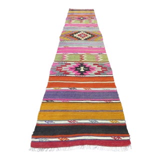Mid 20th Century 70s Cute Vintage Runner Rug Turkish Kilim Runner For Sale