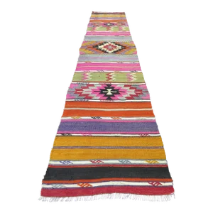 Mid 20th Century 70s Cute Vintage Runner Rug Turkish Kilim Runner