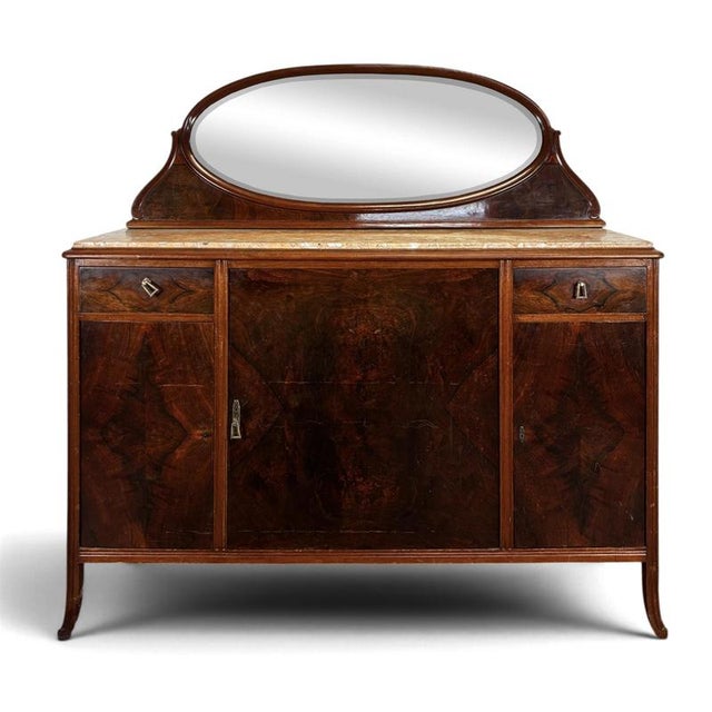 Art Nouveau Buffet in Burr Walnut with Marble Top and Oval Mirror, 1890s For Sale - Image 12 of 12