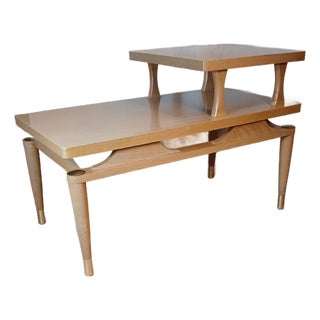Vintage Mid-Century Modern Two-Tier Blonde Formica Step End Table For Sale