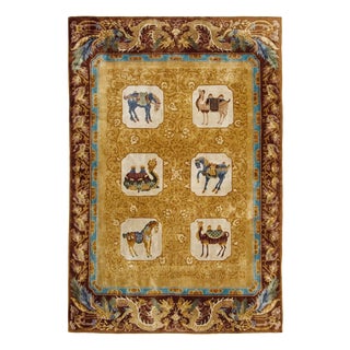 Art Deco Chinese Silk Rug in Gold For Sale