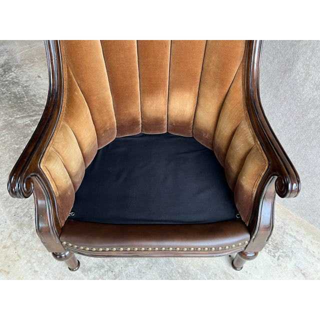 Late 20th Century Fabulous Pair of Leather and Velvet Channel Back Library Club Chairs For Sale - Image 11 of 12