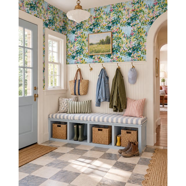 Traditional Wild Flower Hour Grasscloth Wallpaper by House Party | 6 Yards For Sale - Image 3 of 10