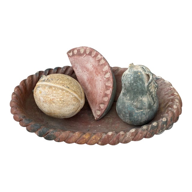 1980s Large Mexican Pottery Fruit in Bowl - 4 Pieces For Sale