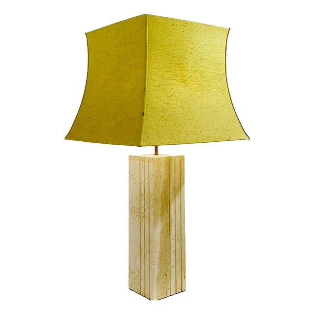 Large Travertine Table Lamp with Lampshade For Sale