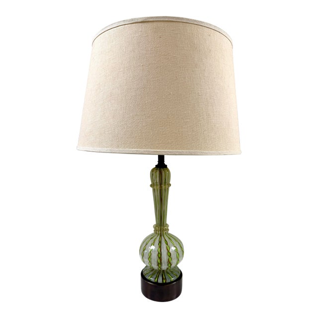 Dino Martens for Toso Filigrana Chartreuse Swirl Murano Lamp For Sale