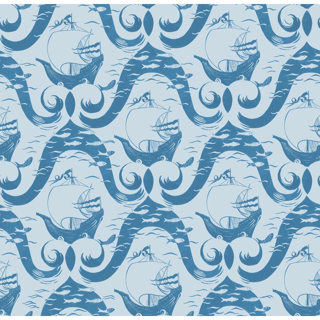 Sample - Cravelle Wallpaper by Paule Marrot in Light Blue For Sale