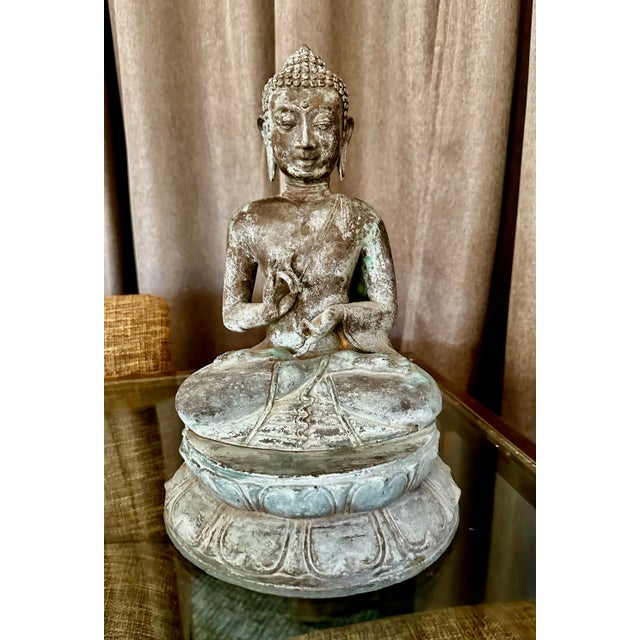 Asian Burmese Gandhara Style Patinated Bronze Seated Buddha For Sale - Image 4 of 12