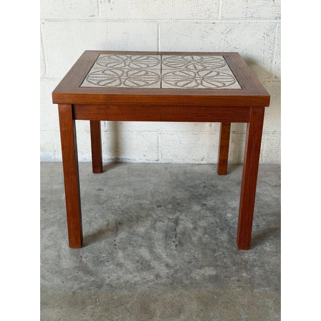 Wood Teak Floral Ceramic Tile Top Side End Table Danish Mid-Century Modern 1970s For Sale - Image 7 of 9