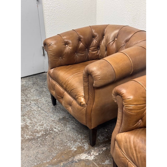 2010s Restoration Hardware 1930's English Tufted Leather Tub Chairs, Pair For Sale - Image 5 of 12