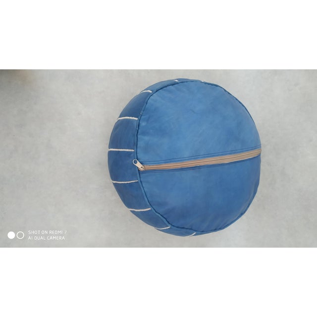 Contemporary Moroccan Leather Pouf Ottoman For Sale - Image 6 of 9