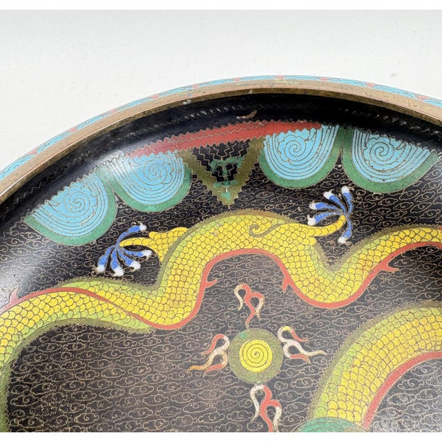 Metal Antique Chinese Cloisonné Dragon Centerpiece Bowl – C. 1900 For Sale - Image 7 of 8