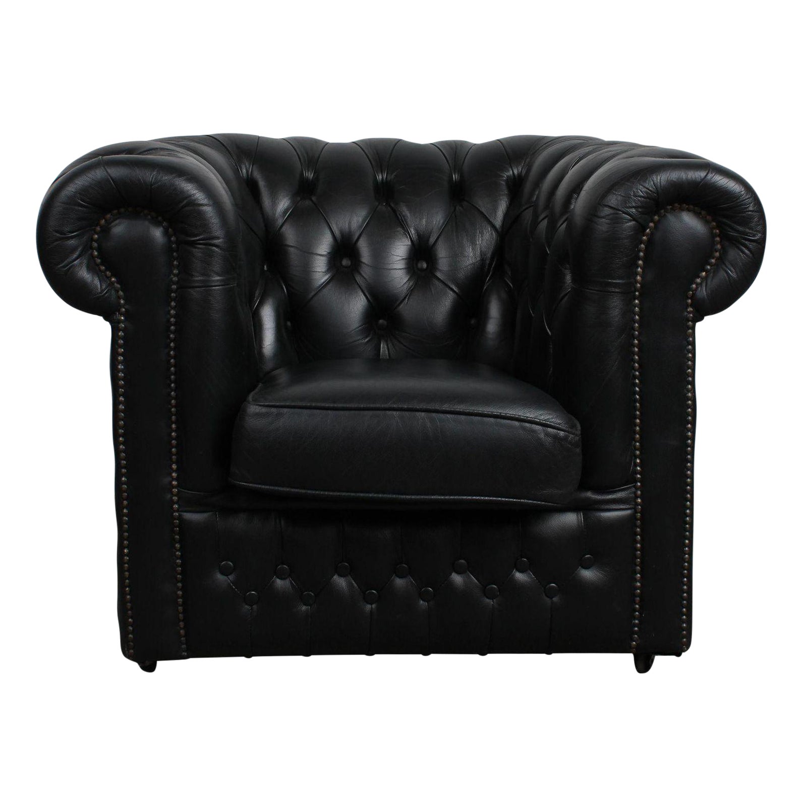 Vintage Black Leather English Chesterfield Chair Chairish