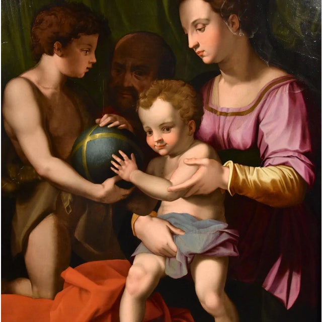 Agnolo di Cosimo alias Il Bronzino, Holy Family with Madonna & St John, 1550s, Oil on Panel For Sale - Image 11 of 18