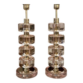 Pair of Murano Pink Disc Lamps For Sale