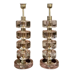 Pair of Murano Pink Disc Lamps