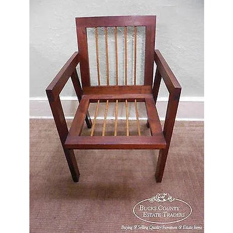 high quality studio designed and hand crafted solid walnut armchair w/ maple spindles, artist unknown