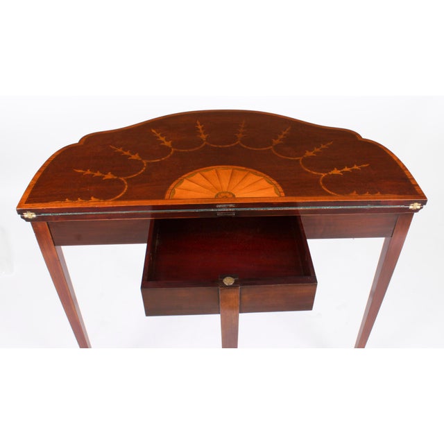 19th Century Mahogany and Satinwood Inlaid Serpentine Card Console Table For Sale - Image 16 of 18