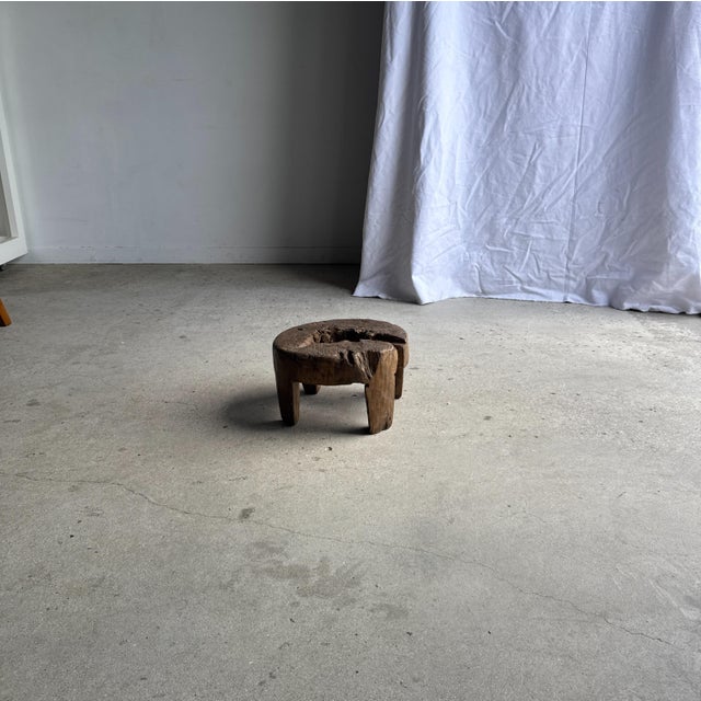 Small Circular Four-Legged Stool in Organic Openwork Teak, 1980s For Sale - Image 6 of 11