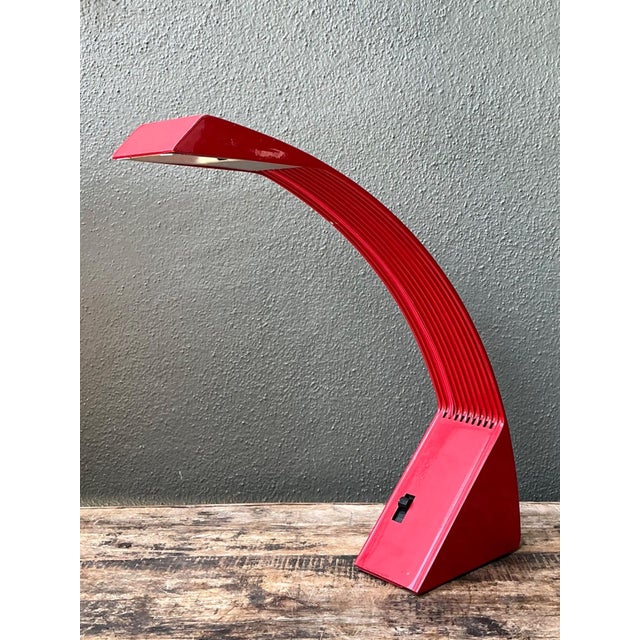 Vintage Italian Marco Zotta Red Arched Desk Lamp For Sale - Image 13 of 17