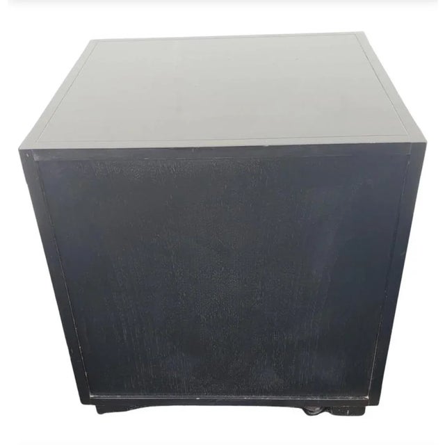 Brass Baker Furniture Ebonized Mahogany and Brass Campaign Style Nightstand on Wheels For Sale - Image 8 of 10