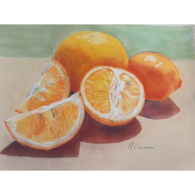 Original Oil Pastel Still Life Orange Slices Citrus Fruit Painting Signed Cramer For Sale - Image 4 of 6
