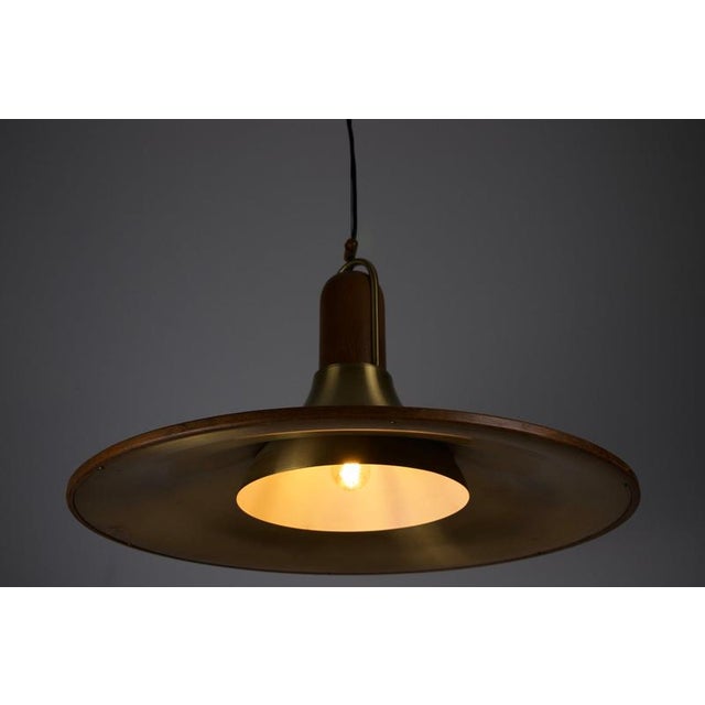 Mid-Century Teak and Brass Pendant Lamp, Italy, 1960s For Sale - Image 12 of 14