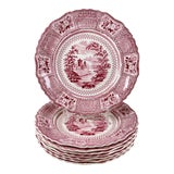 Ralph Stevenson Pink English Transferware Dinner Plates, Cologne Pattern, Set of 8 For Sale