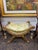 Wood French-Style Giltwood Upholstered Curule Vanity Bench in Pale Gold Damask For Sale - Image 7 of 9