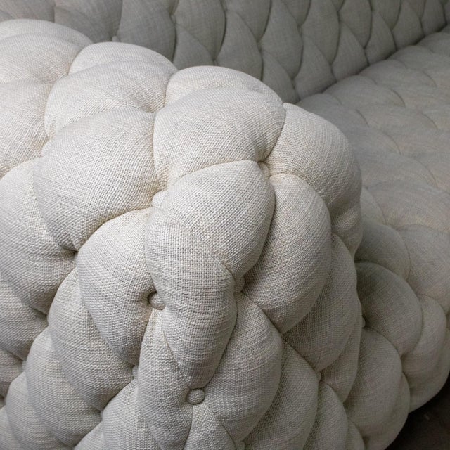 Late 20th to Early 21st Century Modern Chesterfield Style Diamond Tucked Sofa With Beige Twill Fabric Style of Paola Navone For Sale - Image 15 of 18