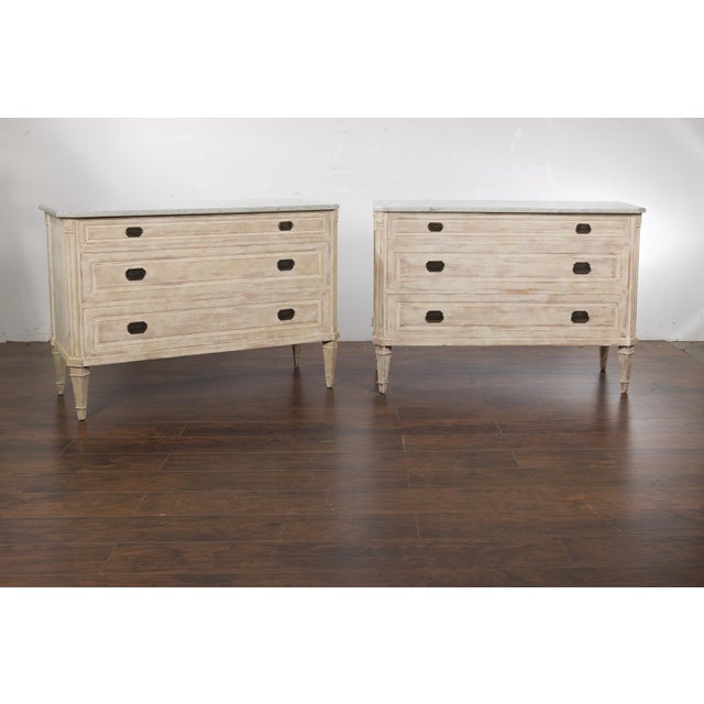 Wood Pair of French Neoclassical Style 1930s Painted Chests with Marble Tops For Sale - Image 7 of 12