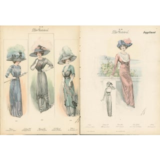 Pair of Antique Chic Parisien Fashion Plates, 1910 For Sale