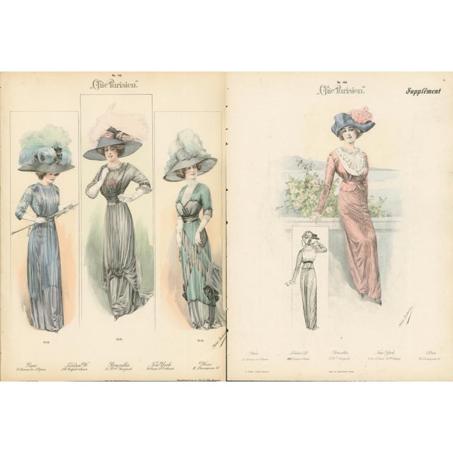 Pair of Antique Chic Parisien Fashion Plates, 1910 For Sale
