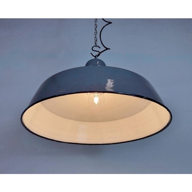 Industrial Grey Enamel Factory Pendant Lamp, 1960s For Sale - Image 12 of 18