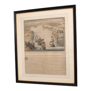 Antique Framed Print Tall Naval Ships c.1740