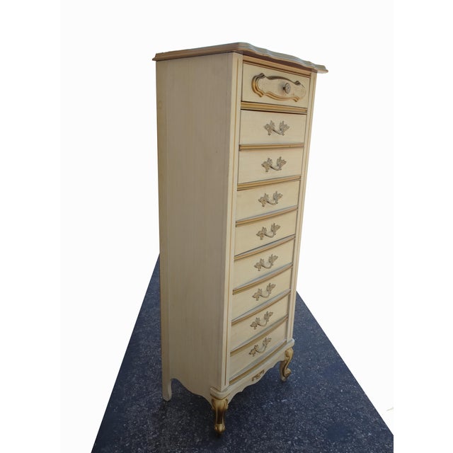 French Provincial Dresser Vintage French Provincial Tallboy Dresser Lingerie Chest Brass Hardware #1 For Sale - Image 3 of 15