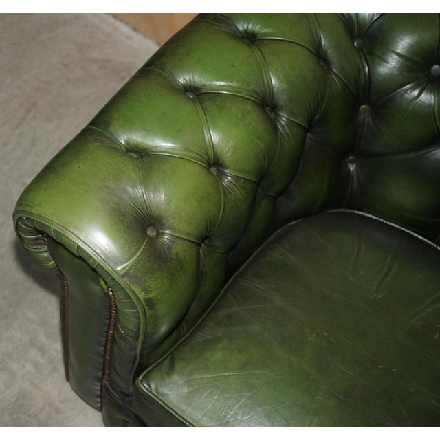 Vintage Bottle Green Tufted Leather Chesterfield Sofa and Armchair, 1970s, Set of 2 For Sale - Image 9 of 18