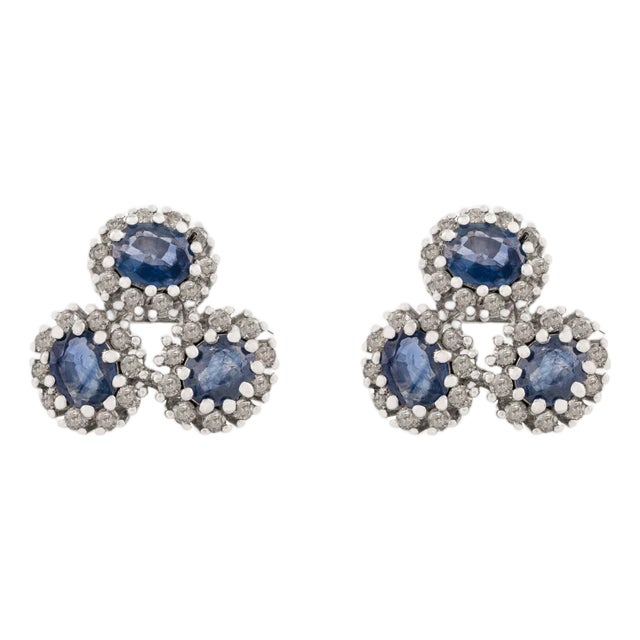 Vintage-Inspired Sapphire & Diamond Earrings- Solid Silver Fine Jewelry- A Pair For Sale
