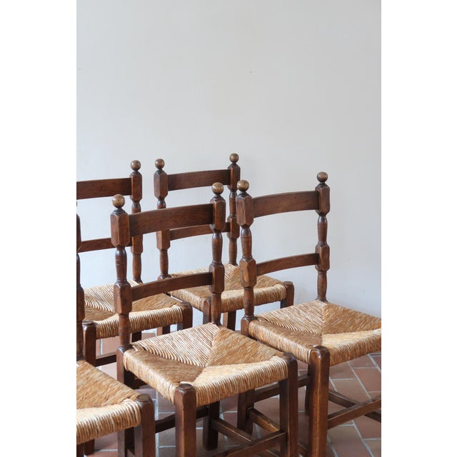 Oak and Rush Dining Chairs in the style of Charles Dudouyt, France, 1940s, Set of 6 For Sale - Image 6 of 18