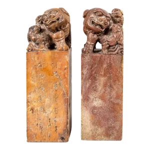 Chinese Foo Dog Soapstone Chops or Seals - a Pair
