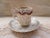 French Antique French Ornate Embossed Grey , Gold & Purple Tea Cup W/ Saucer For Sale - Image 3 of 8
