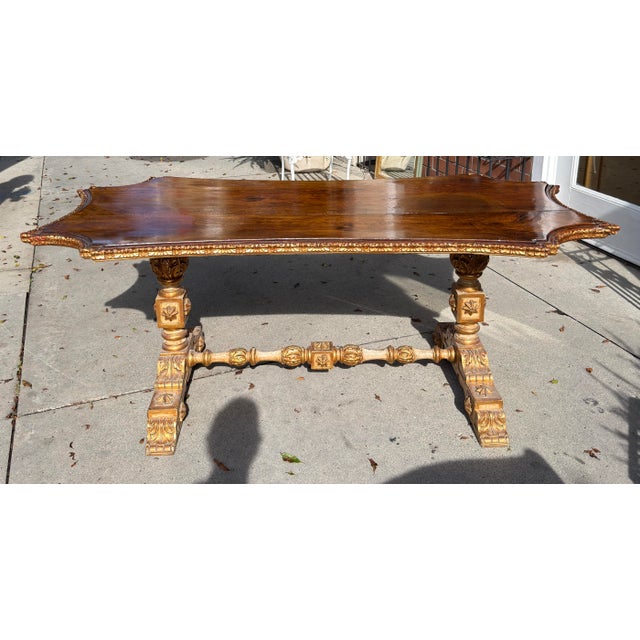 Italian Antique Italian Walnut & Giltwood Dining or Center Table For Sale - Image 3 of 6