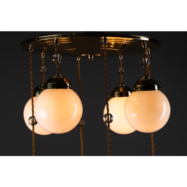 Art Deco Chandelier with Opal Glass Shades, Vienna, 1920s For Sale - Image 4 of 18