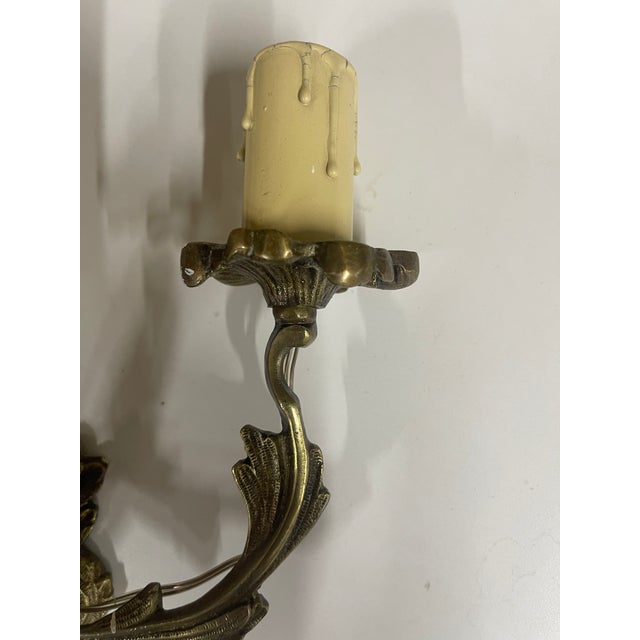 Early 20th Century Vintage Gilt Bronze Rococò Style Three-Arm Wall Sconces— Set of Eight For Sale - Image 5 of 8