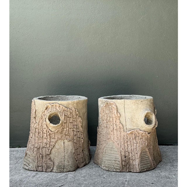 Handcrafted Faux Bois Cement Planters - A Pair For Sale - Image 11 of 18