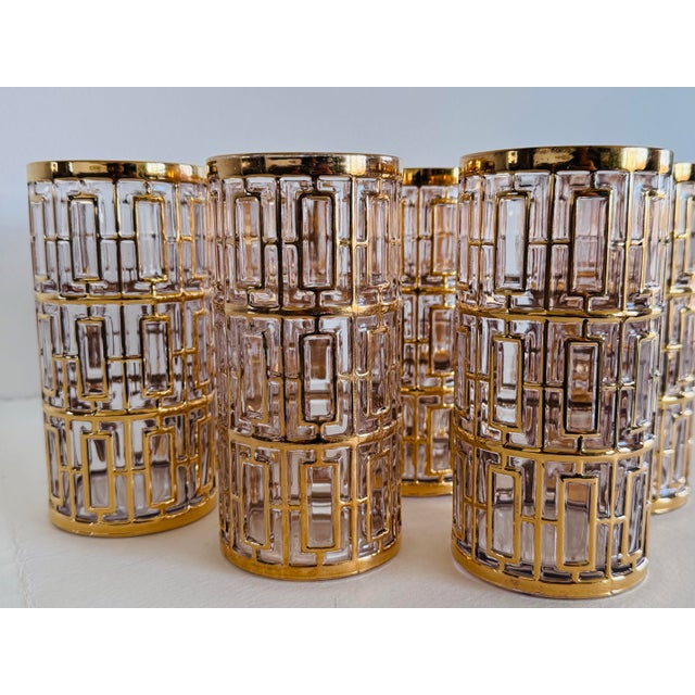 Glass Vintage 1960s Imperial Glass Shoji Trellis 22k Gold Tumblers, Set of 8 For Sale - Image 7 of 8