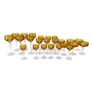 Vintage Cut Amber Crystal Dinner Service by Nachtmann, Germany, 1960s, Set of 24 For Sale