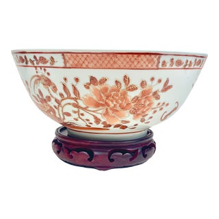 Vintage Large Chinoiserie Bowl With Stand For Sale